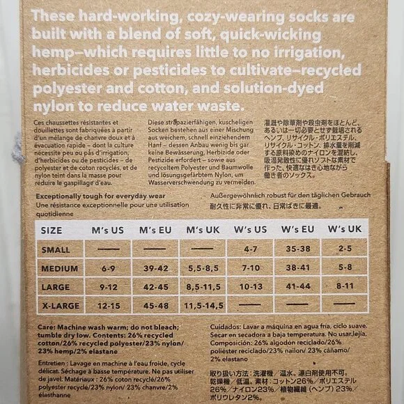 Patagonia Hemp Crew Socks Pale Periwinkle Size L Men 9-12 Women 10-13 Irregular - Picture 5 of 6